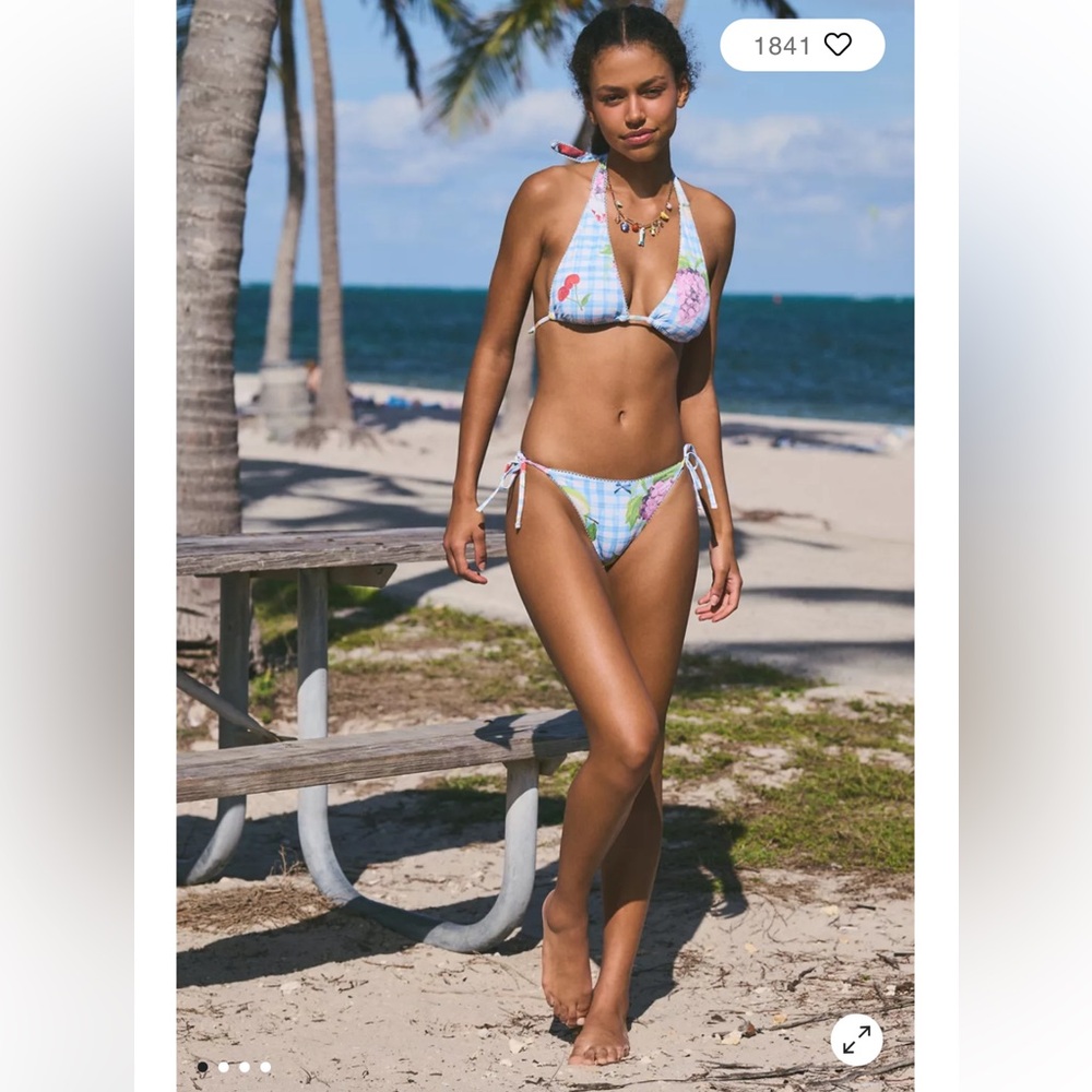 Urban Outfitters Light Blue Gingham Fruits Tie-Back Bikini set